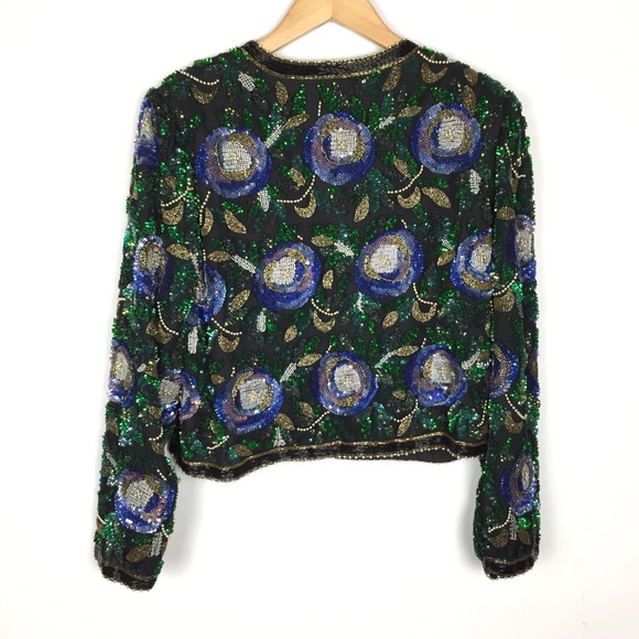 80’s Vintage beaded/sequin silk jacket - Picture 6 of 11